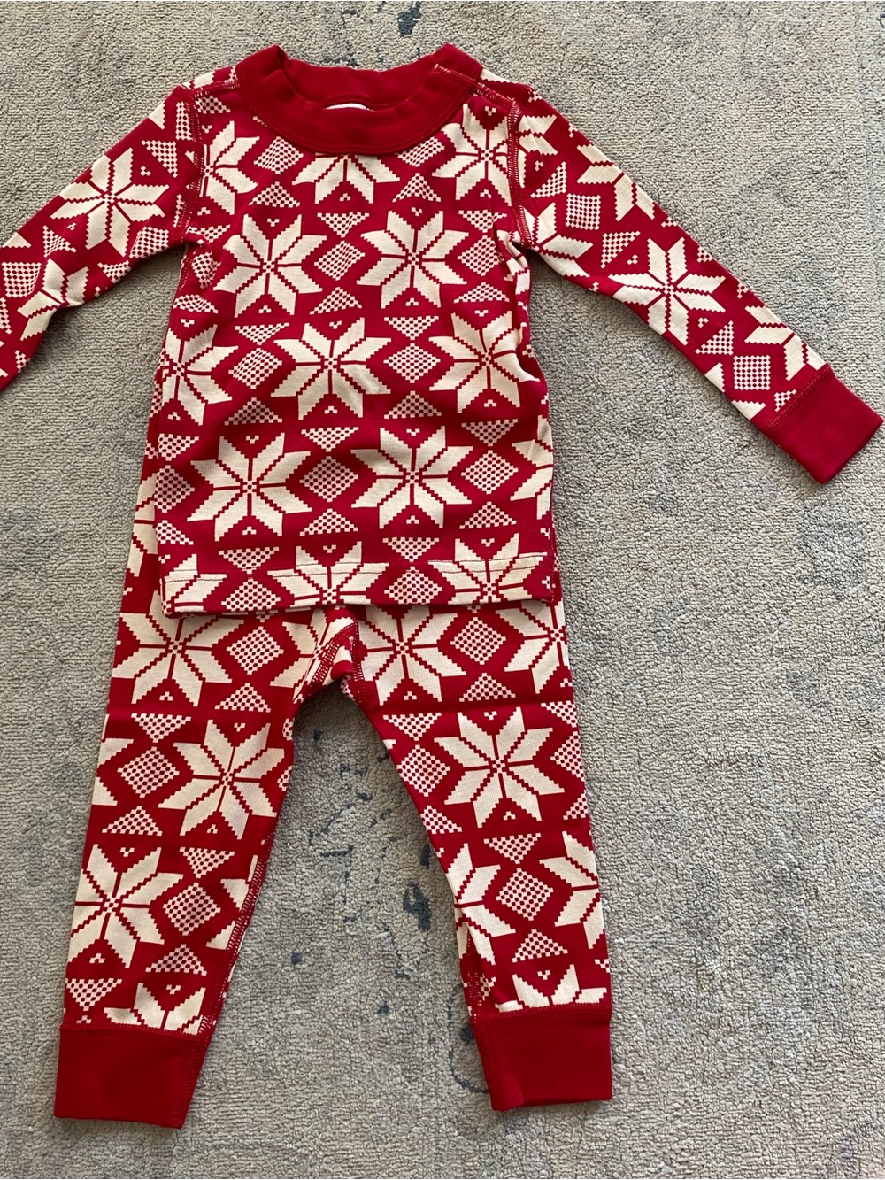 Hanna Andersson Christmas Pajamas 18-24m Organic Cotton Red Cream Snowflake